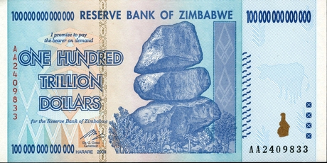 Банкнота в 100 триллионов долларов Зимбабве